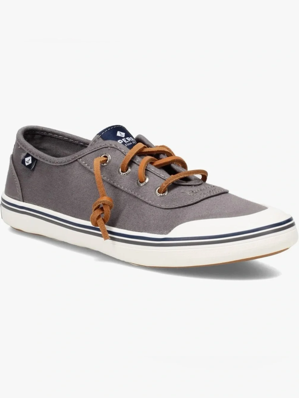 Sperry Gray Canvas Women's Boat Shoe with Tan Laces